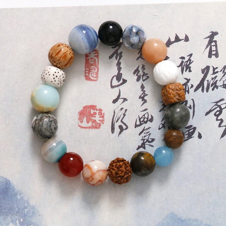 Buddha Stones Armband aus natürlichem Bodhi-Samenkristallstein und Achat, hält böse Geister fern