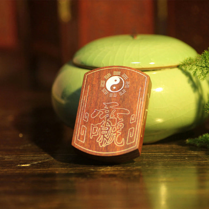 Buddha Stones 999 Sterling Silber Ebenholz Rot Sandelholz Yin Yang Bagua Balance Halskette Anhänger