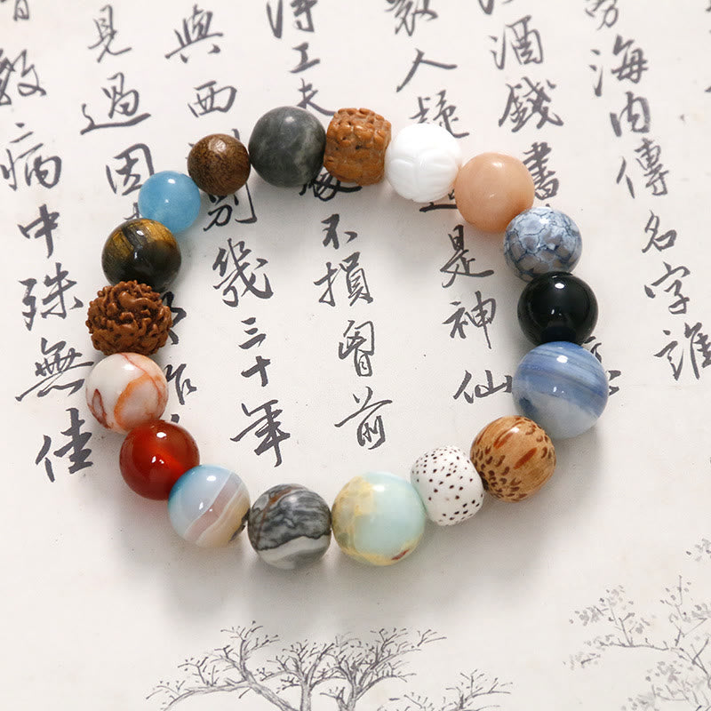 Buddha Stones Armband aus natürlichem Bodhi-Samenkristallstein und Achat, hält böse Geister fern