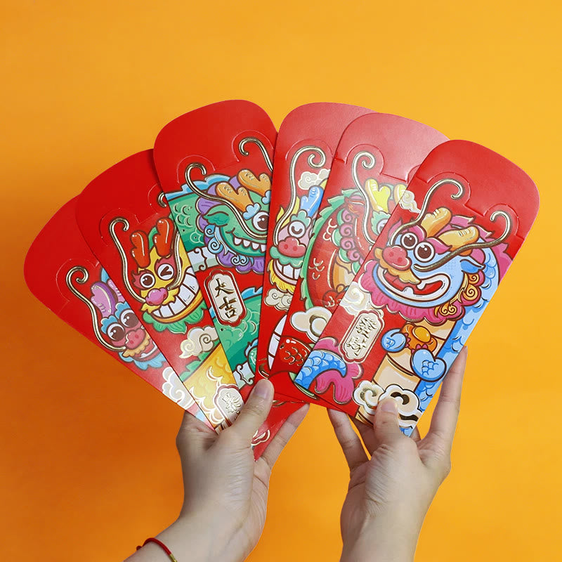 Buddha Stones 6 chinesische rote Umschläge für das Jahr des Drachen, Glücksgeld-Umschläge, verheißungsvolles Drachen-Design, 2024 chinesisches Neujahr, Drachenjahr-Umschlag