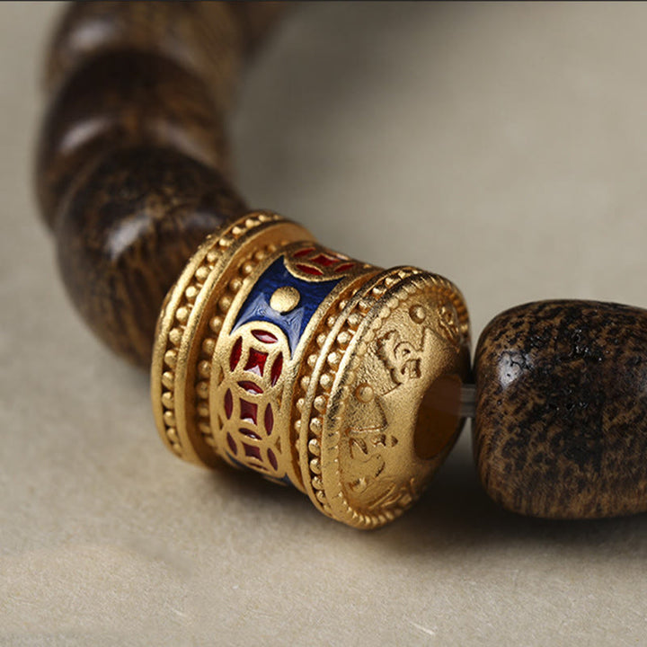 Armband mit Buddha Stonesn, Agarholz, Kupfermünze, verheißungsvolle Wolke, Ruhe