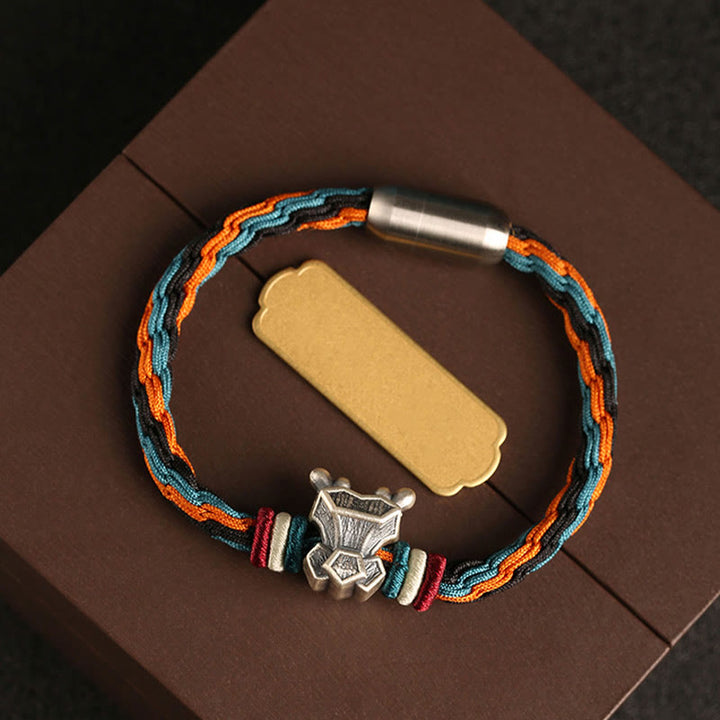 Handgefertigtes Armband aus 999er-Sterlingsilber mit Buddha Stonesn, Jahr des Drachen, chinesischer Sternzeichen-Schutz, buntes Reinkarnationsknoten-Seil-Armband