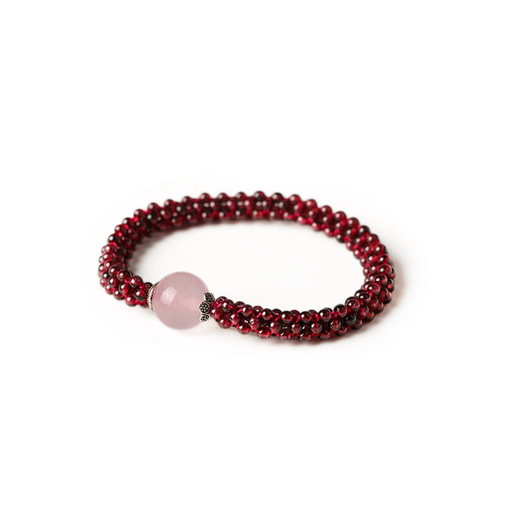 Buddha Stones Natürliches Granat-Rosa-Kristall-Roter Achat-Amazonit-Perlenschutzarmband
