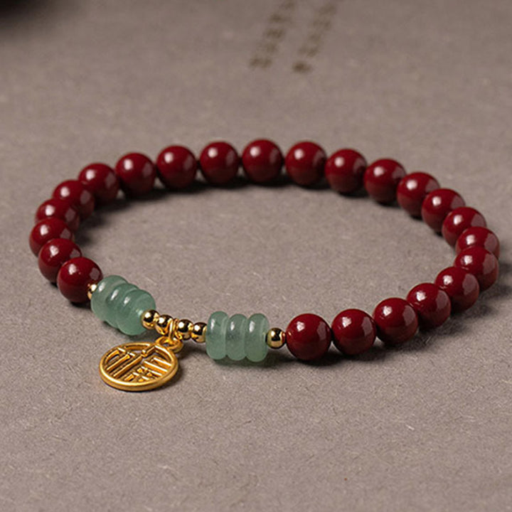 Armband mit Buddha Stonesn, Zinnober, grünem Aventurin, Glückssegen
