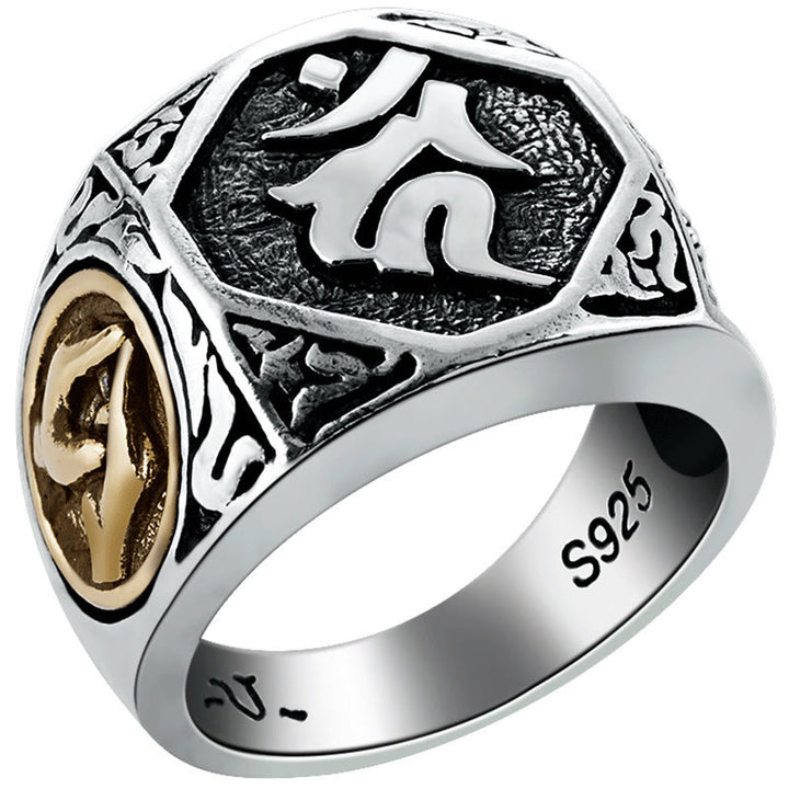 Verstellbarer Ring aus 925er-Sterlingsilber mit Buddha Stonesn, Sanskrit-Design, geschnitzter Schutz