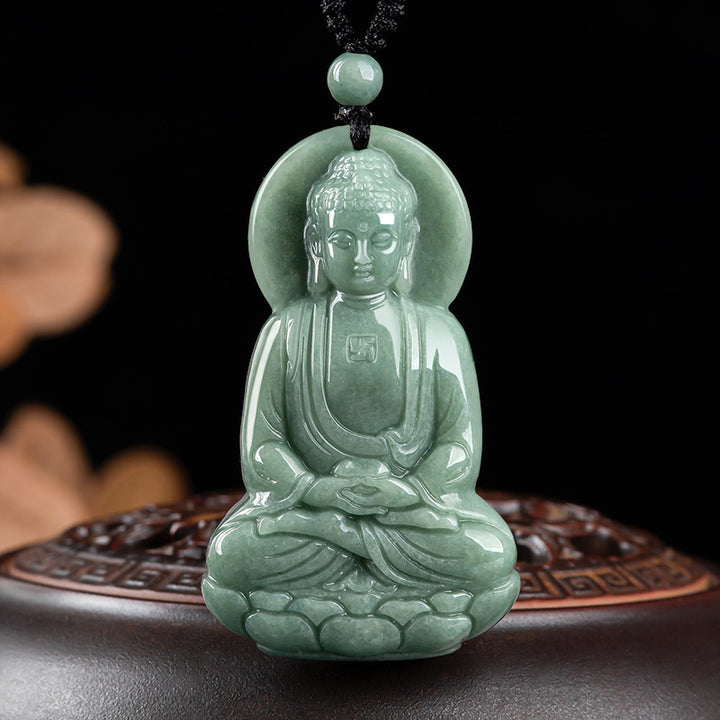 Buddha Stones Amitabha Buddha Jade Amulett Mitgefühl String Halskette