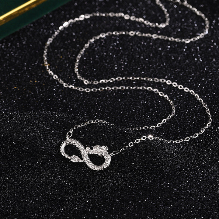 Buddha Stones 999 Sterling Silber Jahr des Drachen Endless Knot Success Halskettenanhänger