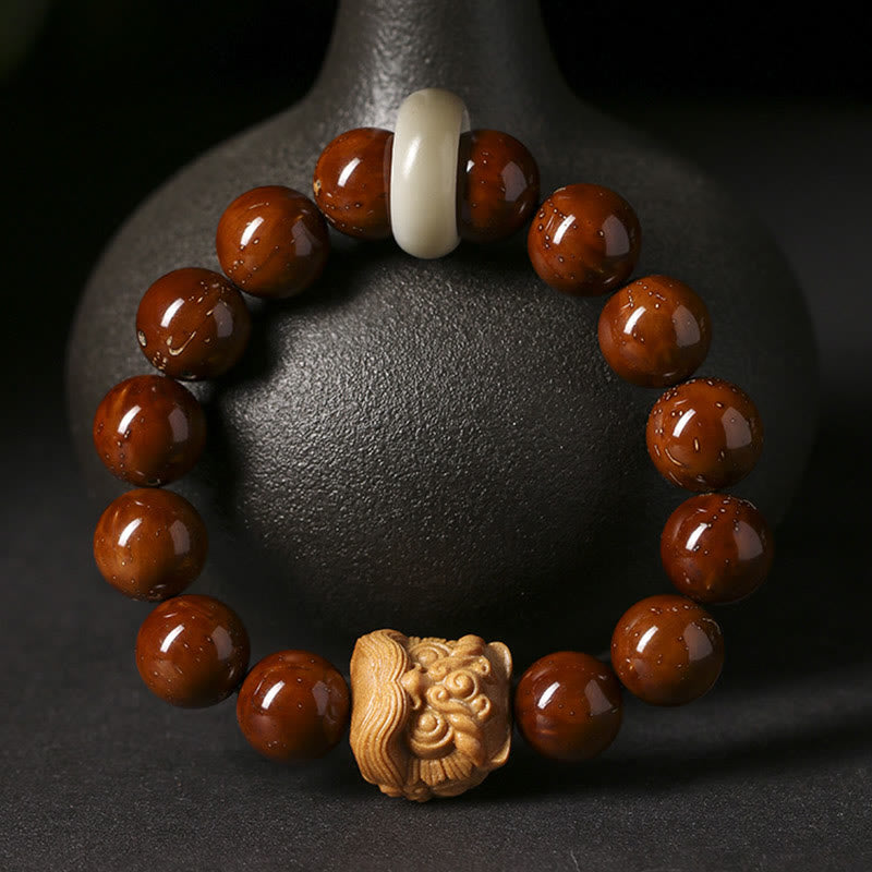 Armband mit Buddha Stonesn, lila Bodhi-Samen, tanzender Löwe, Weisheit