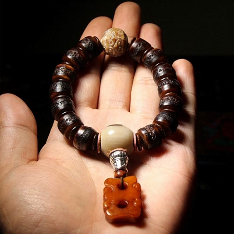 Buddha Stones Tibetisches Yak-Knochen-Dzi-Perlen-Armband, Türkis, hält böse Geister fern