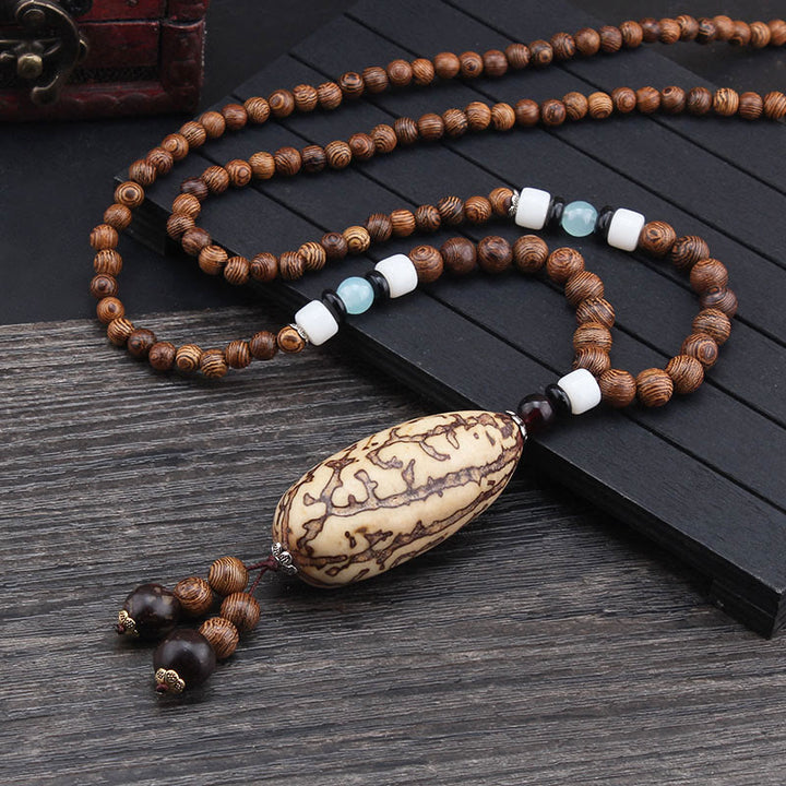 Buddha Stones, tibetisches Wenge-Holz, Bodhi-Samen-Achat, Elefanten-Schutz, Halsketten-Anhänger