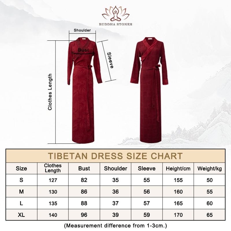 Buddha Stones Tibetisches Kleid Kleidung Lhasa Langes Wickelkleid Maxikleid Damenbekleidung