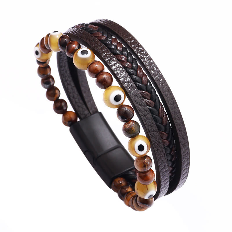 Buddha Stones Evil Eye Tiger Eye Protection Perlen mehrschichtiges geflochtenes Armband