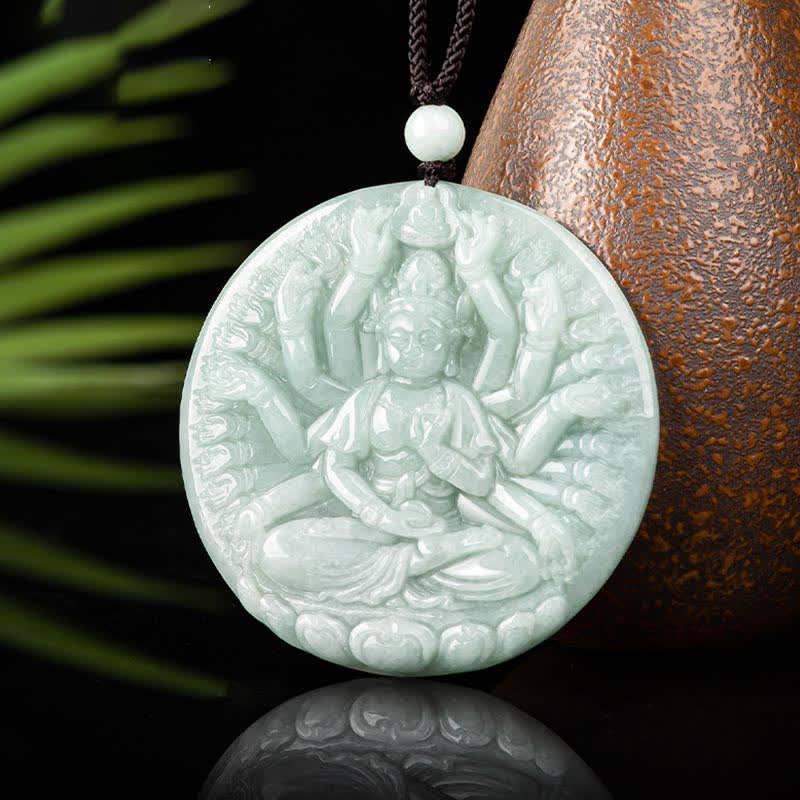 Tausendhändiger Kwan Yin Avalokitesvara-Jade-Segen-Halskettenanhänger