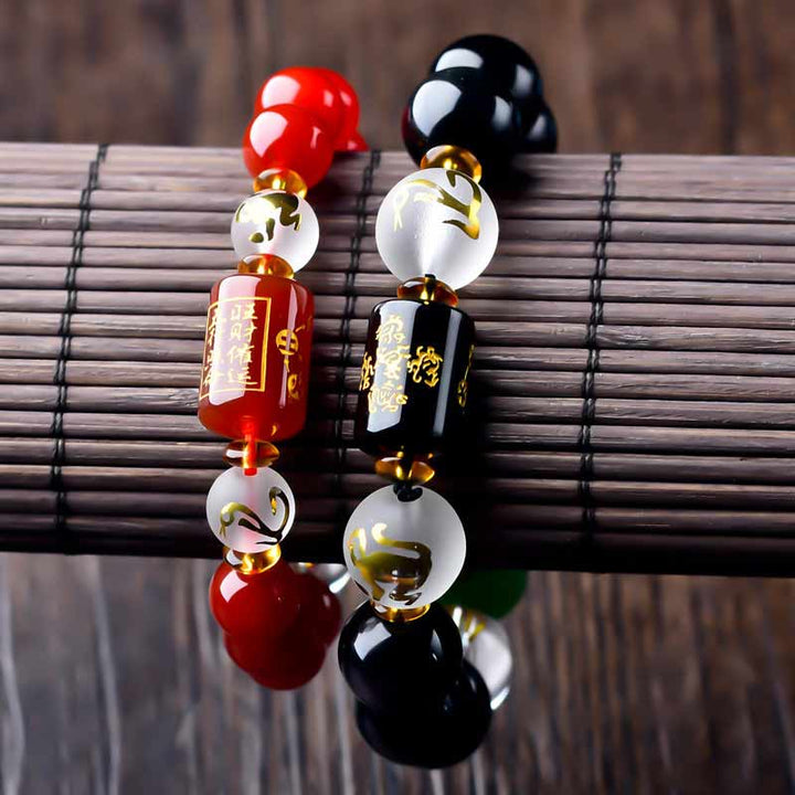 Buddha Stones Chinesisches Sternzeichen Feng Shui Obsidian Fünf-Elemente-Armband Reichtum Porsperity