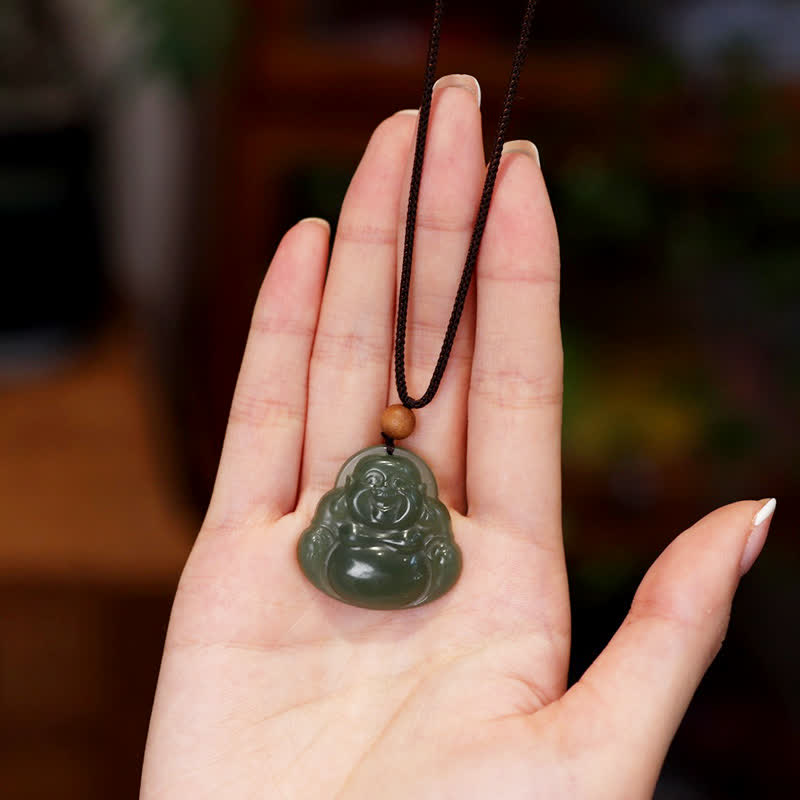 Lachender Buddha Hetian Jade Heilung Ruhe Halskette String Anhänger
