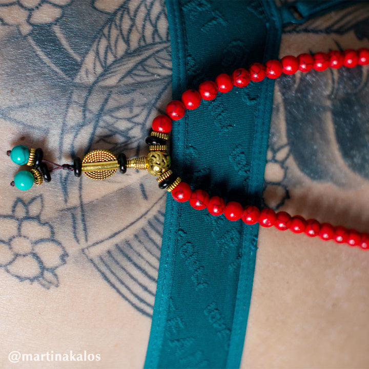 Buddha Stones Tibetische Mala Rot Türkis Glückskette Armband