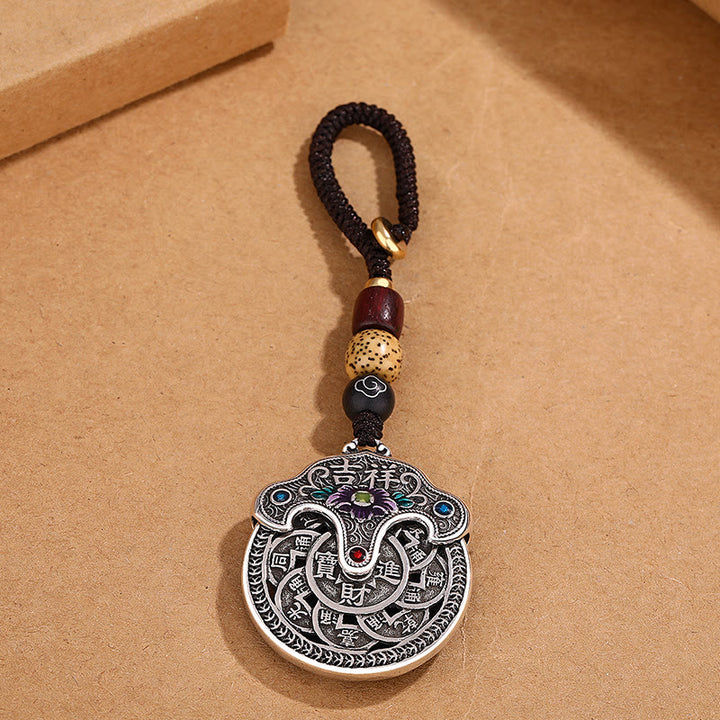 Schlüsselanhänger mit Buddha Stonesn, Pfingstrose, Kupfermünze, verheißungsvoller Reichtum