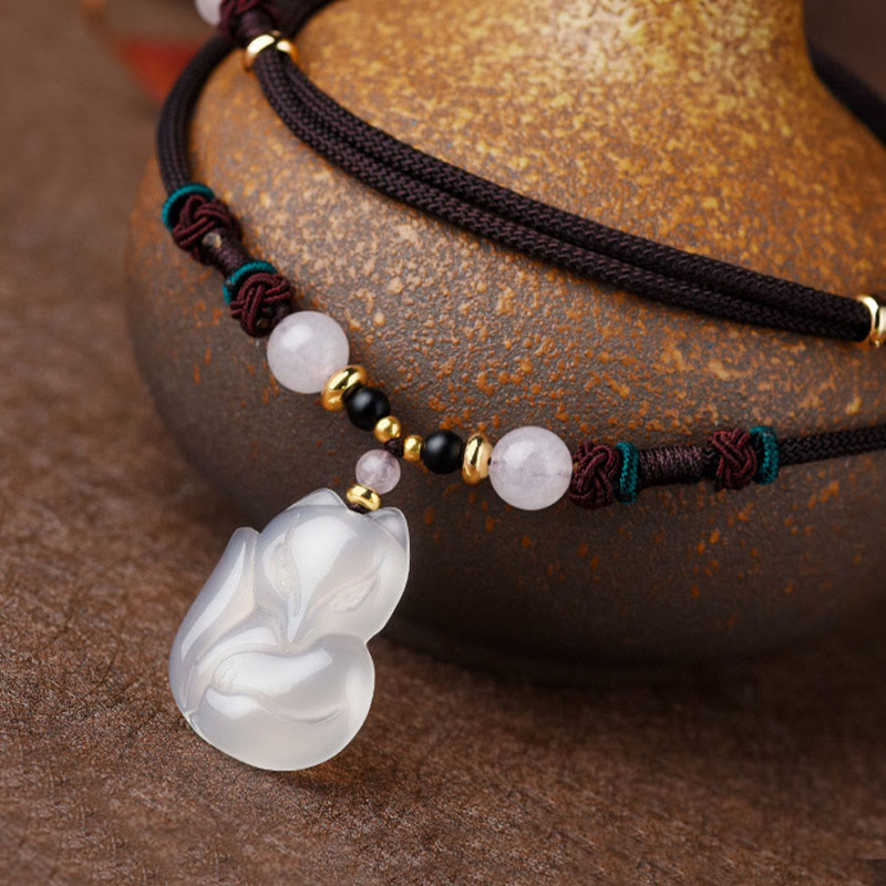 Buddha Stones Chalcedon Fuchs rosa Kristallperle Harmony String Halskette Anhänger