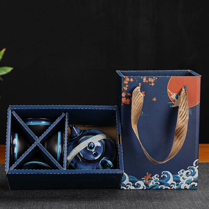 Buddha Stones Vintage Farbverlauf Blau Chinesische Gongfu Teetasse Set Keramik Teekanne Box