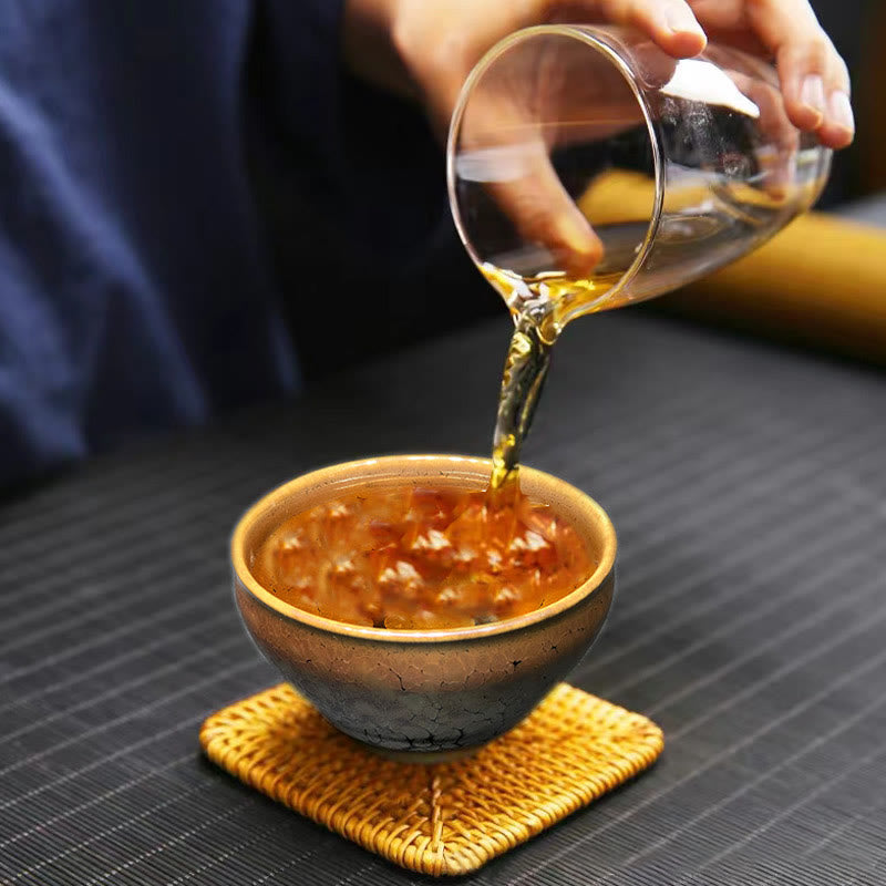 Buddha Stones, Goldfleckenmuster, chinesische Jianzhan-Keramik-Teetasse, Kung-Fu-Teetasse, Schüssel mit Geschenkbox