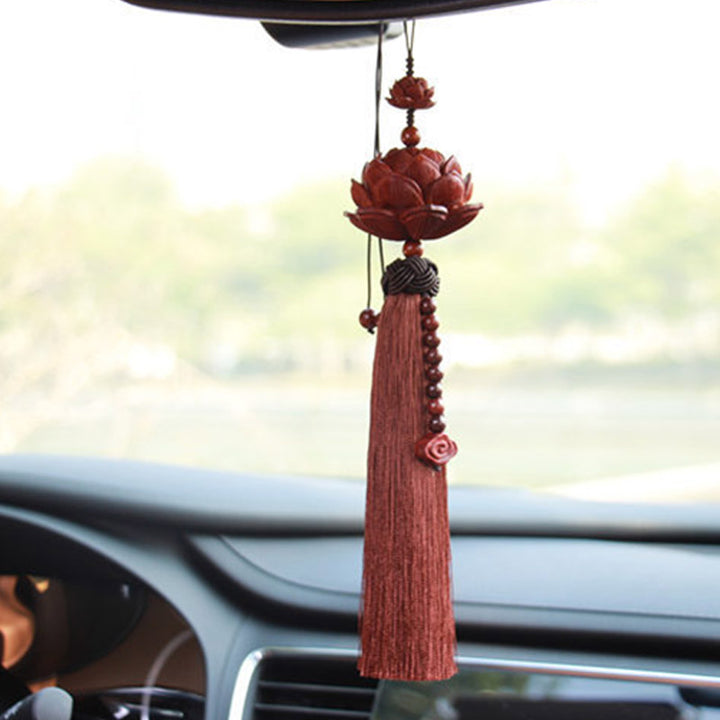 Buddha Stones, tibetisches kleines Blatt, rotes Sandelholz, Lotus, Glücksschutz, Quastendekoration