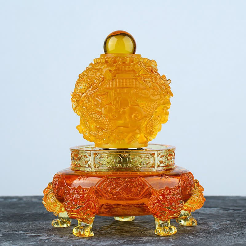 Buddha Stones, Feng Shui, verheißungsvoller Drache, handgefertigt, Liuli-Kristall, drehbar, Kunststück, Glück, Zuhause, Büro, Dekoration