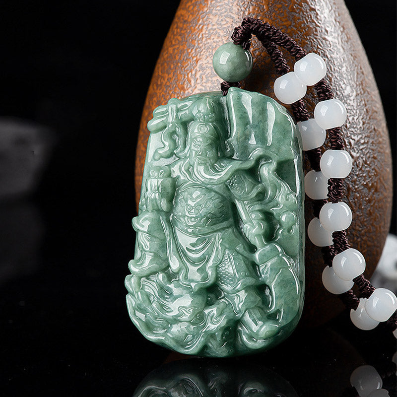 Natürliche Jade Guan Gong Amulett Reichtum Halskette Anhänger