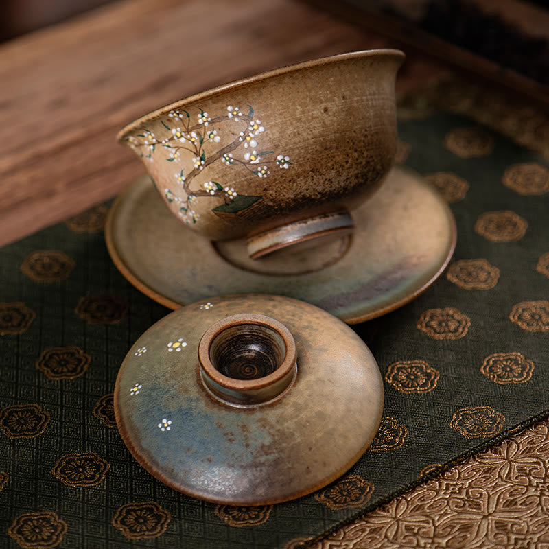 Buddha Stones, Jingdezhen, handbemalt, Ru-Ofen-Porzellan, Hanfu-Mädchen, Blume, Keramik, Gaiwan, Sancai, Teetasse, Kung-Fu-Teetasse und Untertasse mit Deckel