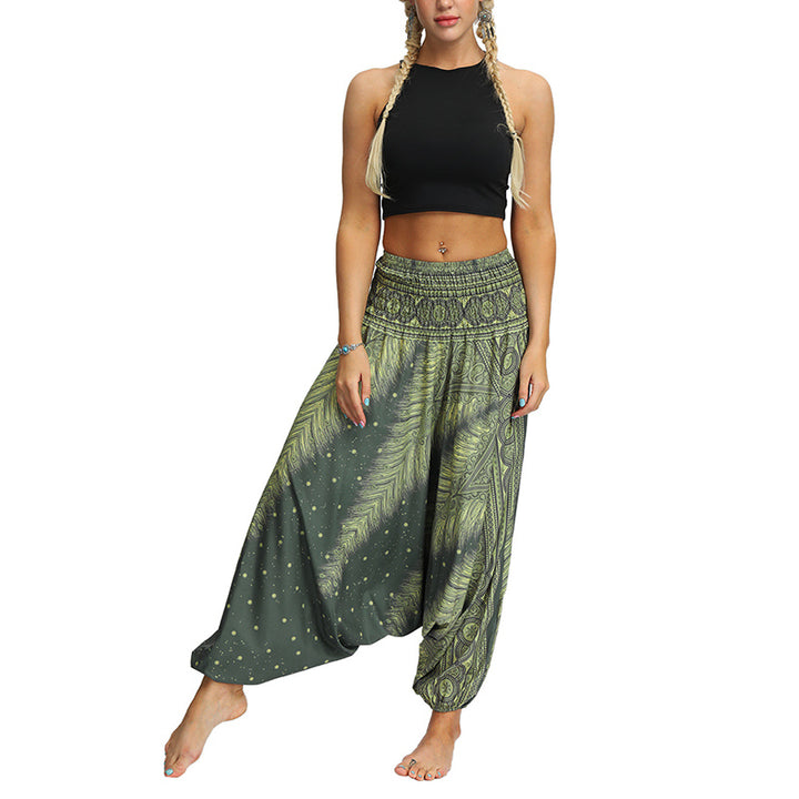 Buddha Stones Boho Feder Yogahose Hippie Haremshose Sport Fitness Tanz Damenhose