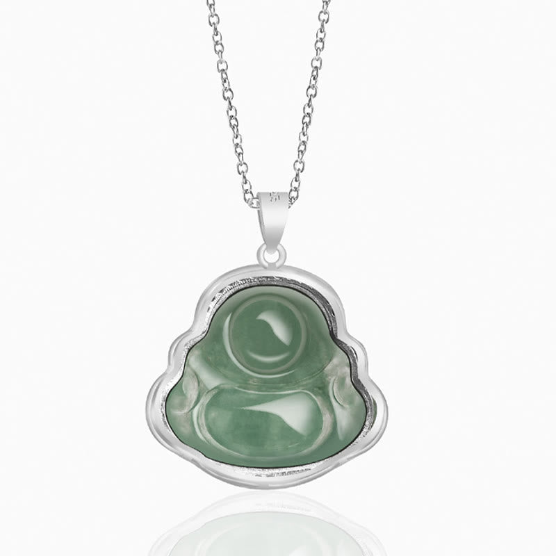 Buddha Stones 925 Sterling Silber Lachender Buddha Natürliche Jade Glück Wohlstand Halskette Kettenanhänger