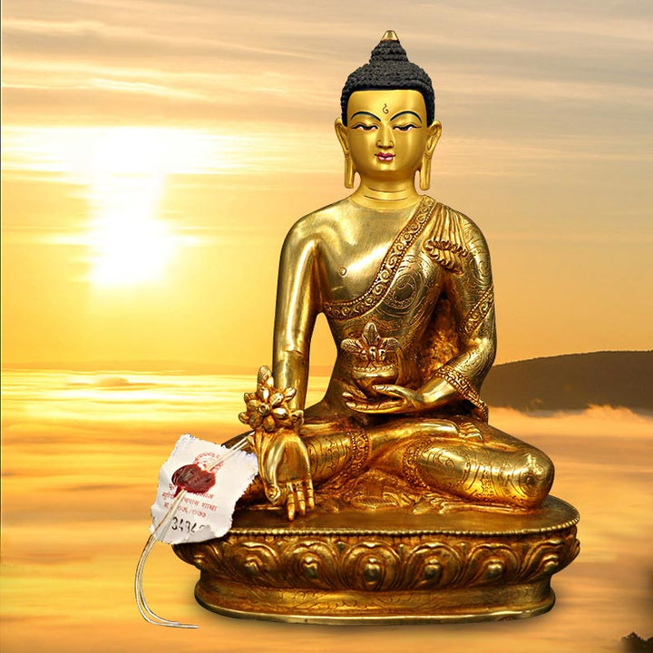 Buddha Shakyamuni Medizin Buddha Mitgefühl Kupfer vergoldet Statue Dekoration