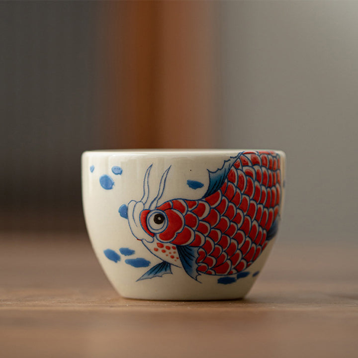 Buddha Stones Koi Fisch Arowana Pfingstrose Sonnenblume Keramik Teetasse Kung Fu Teetasse 60 ml