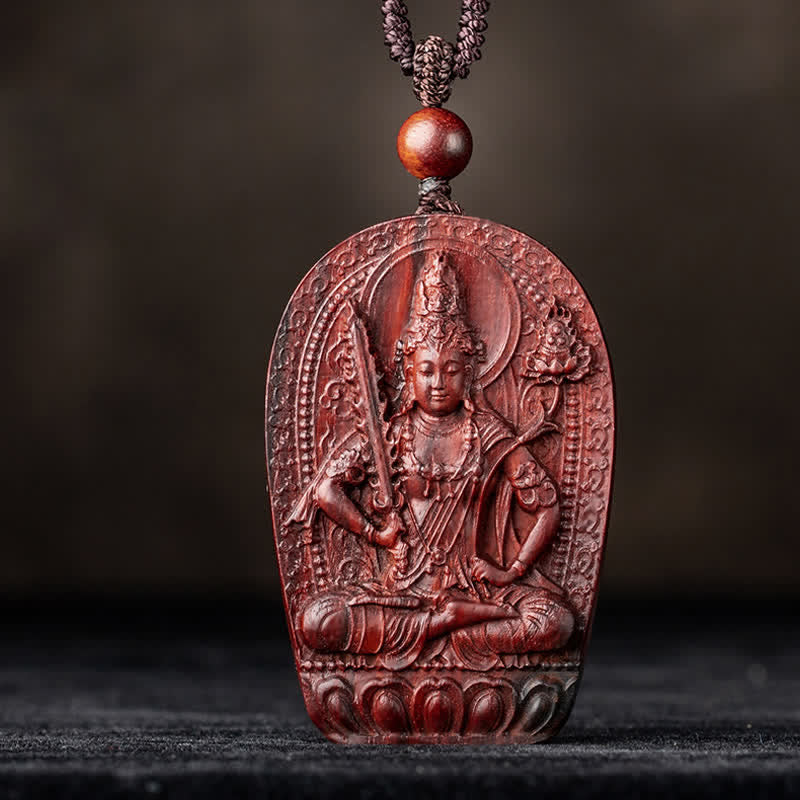 Chinesischer Sternzeichen-Natal-Buddha, kleines Blatt, rotes Sandelholz, Lotus-Schutz-Halsketten-Anhänger