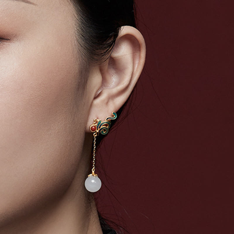 Buddha Stones Vintage Weiß Jade Rote Achat Perlen Segen Tropfen Ohrhänger