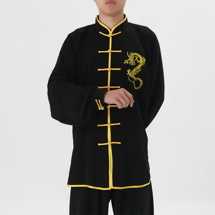 Mit Drachen besticktes Qi Gong Zen Spirituelle Praxis Meditation Gebetsuniform Unisex-Kleidungsset