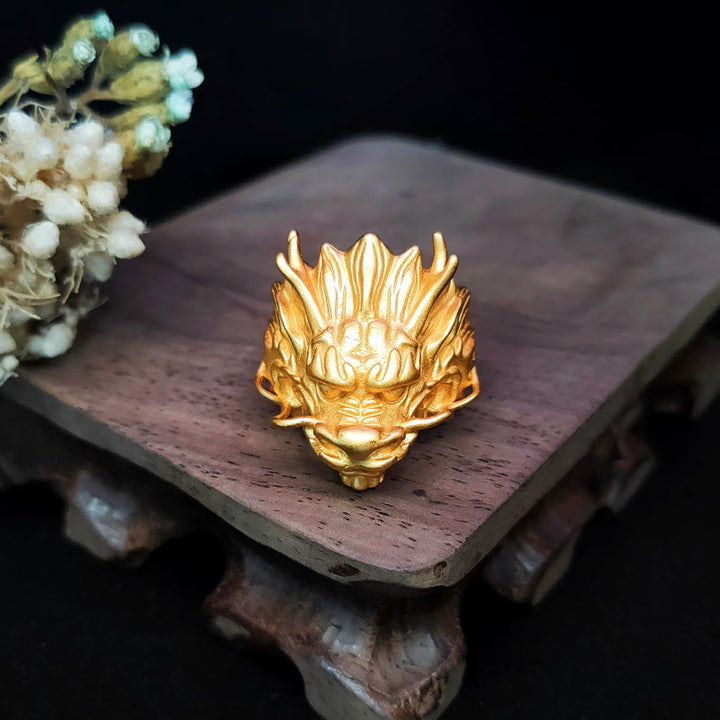 Buddha Stones Goldener Drachen-Glücksschutzring