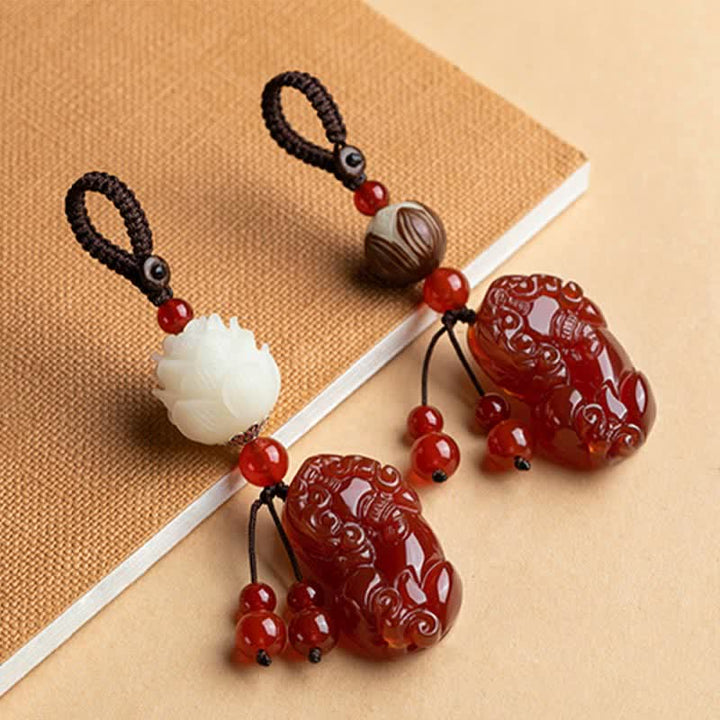 Buddha Stones PiXiu Chalcedon Bodhi Seed Lotus Courage Strength Schlüsselanhänger