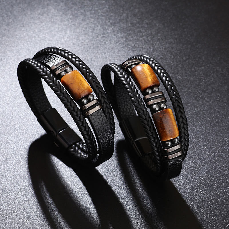 Buddha Stones Tiger Eye Power Magnetschnalle Mehrschichtiges Lederarmband