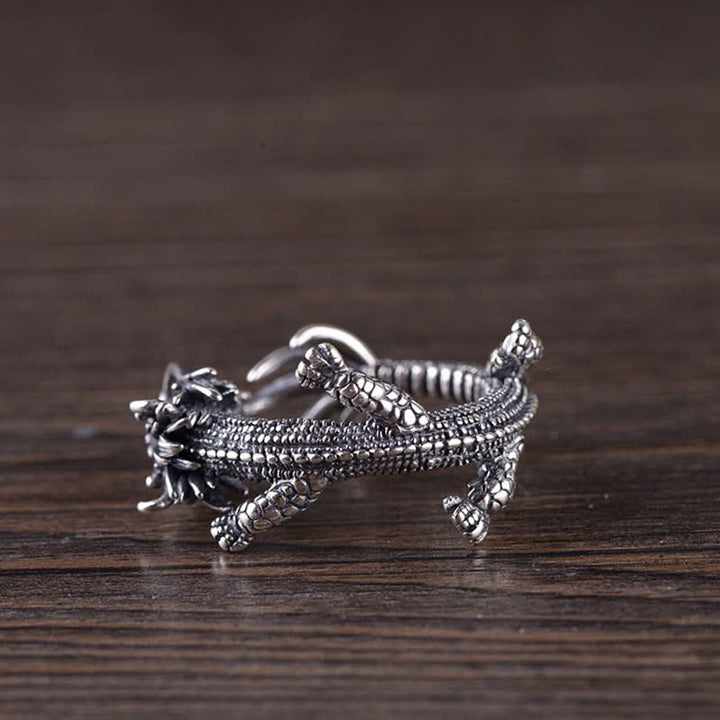 925 Sterling Silber Drachen-Glücksschutzring