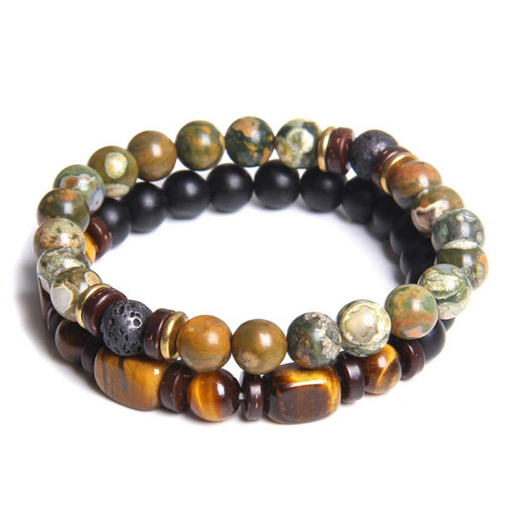 Buddha Stones 2PCS Heilkristall-Kaiserstein-Tigerauge-Perlenarmband