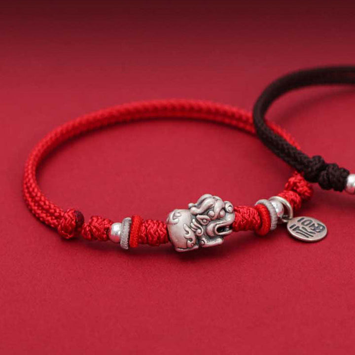 Buddha Stones 925 Sterling Silber PiXiu Fu Charakter Reichtum Glück Handgefertigtes geflochtenes Armband