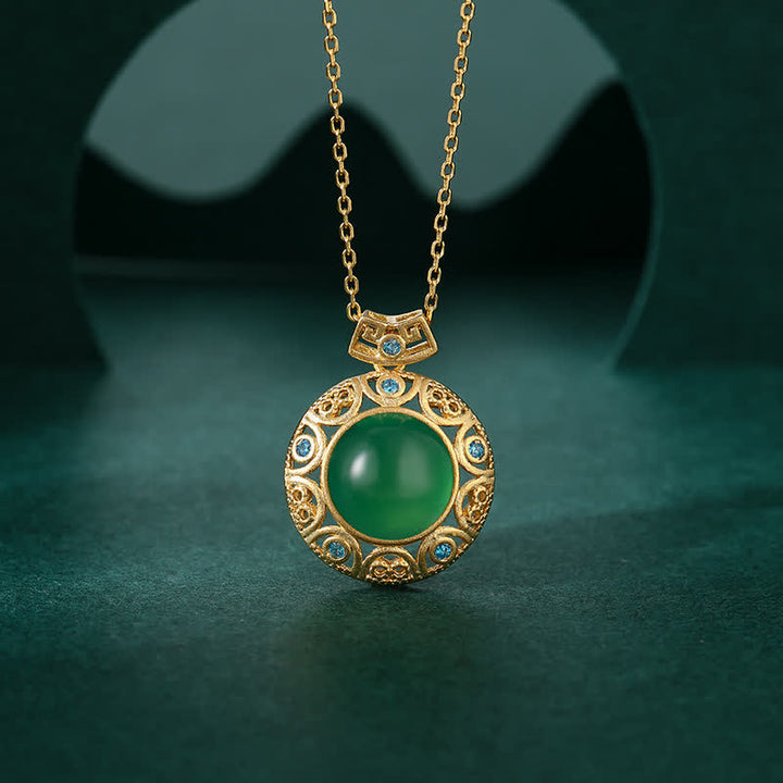 Halskettenanhänger aus 925er-Sterlingsilber mit grünem Chalcedon und Weiß Hetian-Jade