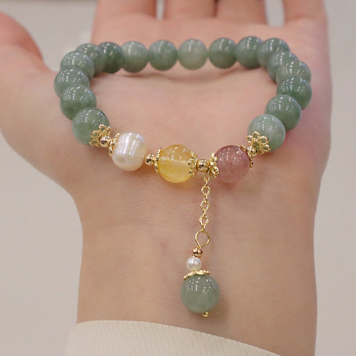 Buddha Stones Jade Perle Erdbeerquarz Fülle Glücksperlen Charm-Armband