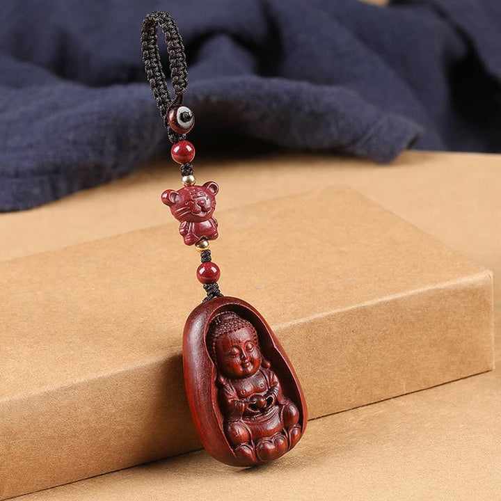 Buddha Stones, kleines Blatt, rotes Sandelholz, Buddha-Zinnober, chinesisches Sternzeichen, Amulett, Schutz-Schlüsselanhänger