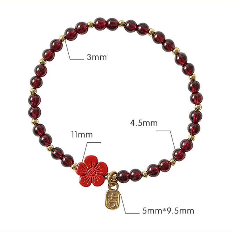 Buddha Stones 14K Gold Natürliches Granat-Zinnober-Blumen-Ruhe-Armband