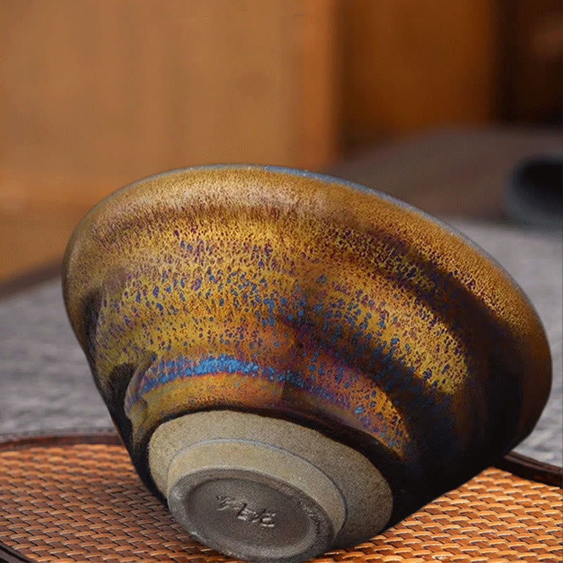 Buddha Stones, chinesische Jianzhan, bunte Milchstraßen-Glasur, Keramik-Teetasse, Tenmoku-Kung-Fu-Teetasse