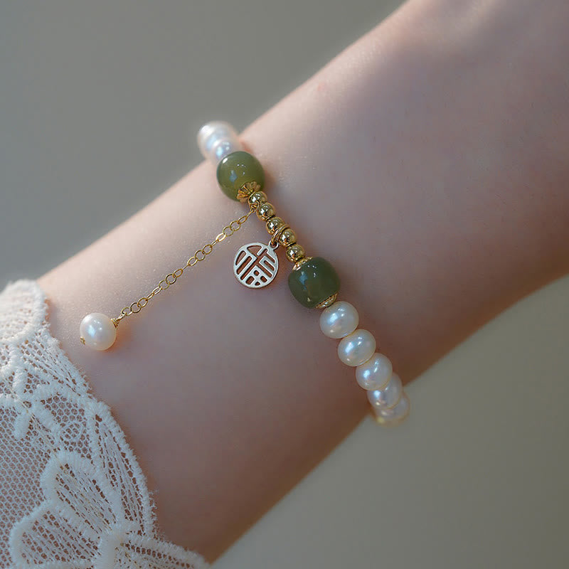 Natürliche Perle Hetian Jade Glück Weisheit Perlenarmband