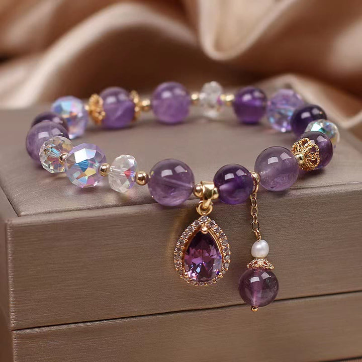 Natürliches Amethyst-Zirkon-Liebesherz-Heilungsseelen-Charm-Armband