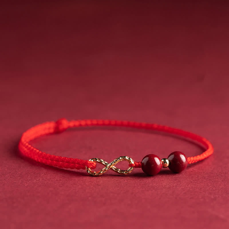 Buddha Stones Cinnabar Blessing Red String 14K Gold Infinity Symbol Armband Fußkettchen