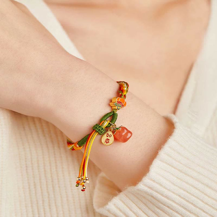 Buddha Stones Persimmon Red Achat Strength Reincarnation Knot Braid String Armband